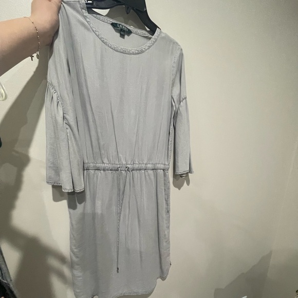 Ralph Lauren size 8 grey 100% Lyocell dress 3/4 quarter sleeves belt at waist - Picture 1 of 4